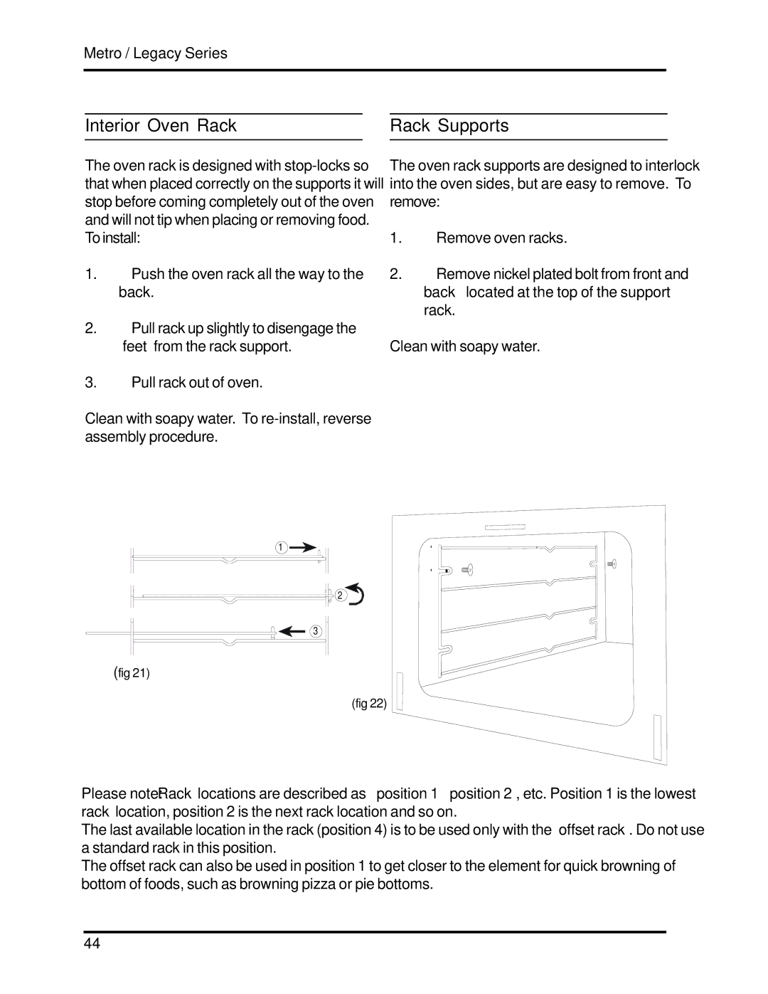 Heartland 3530, 3630 installation and operation guide Interior Oven Rack, Rack Supports 