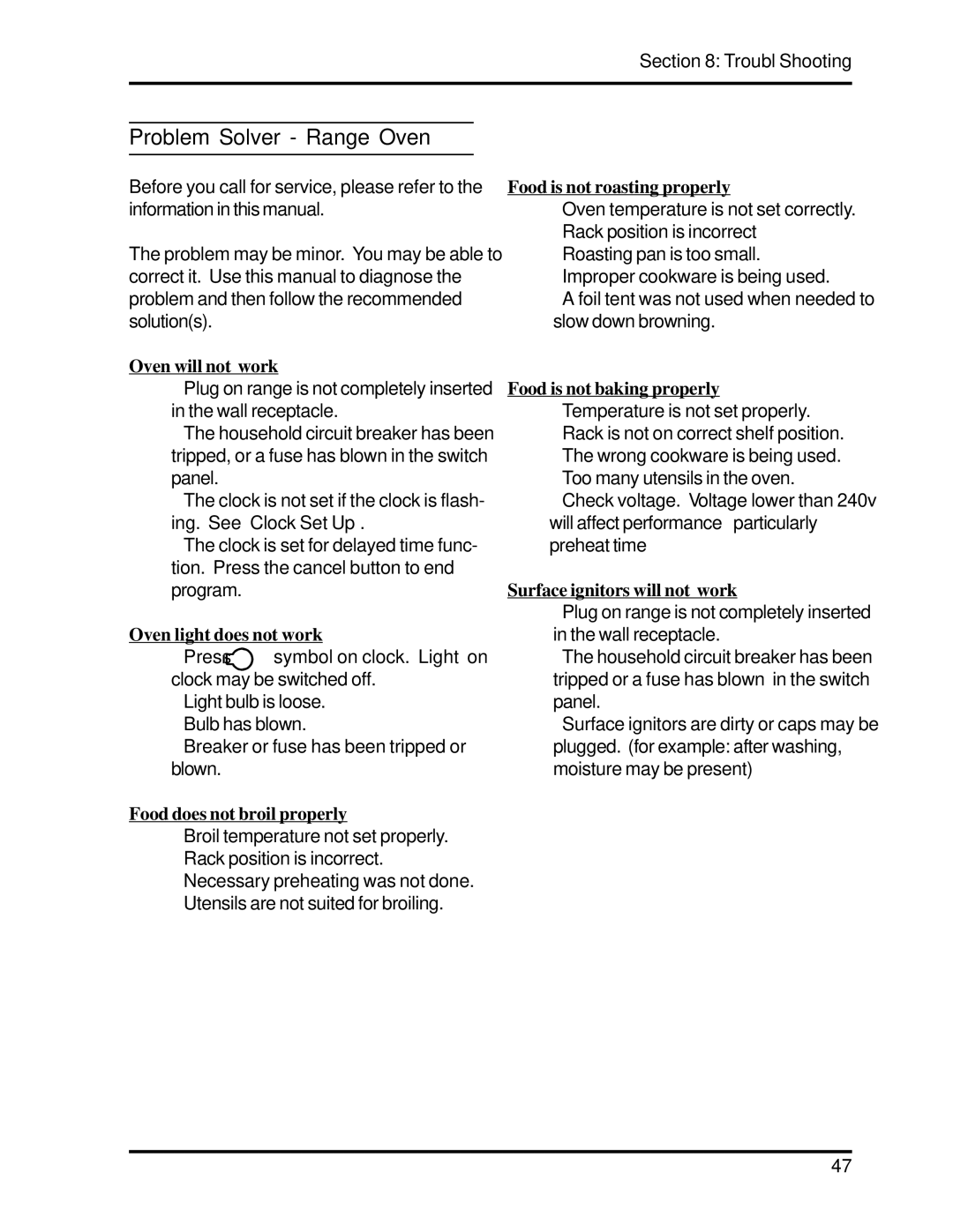 Heartland 3630, 3530 installation and operation guide Problem Solver Range Oven 