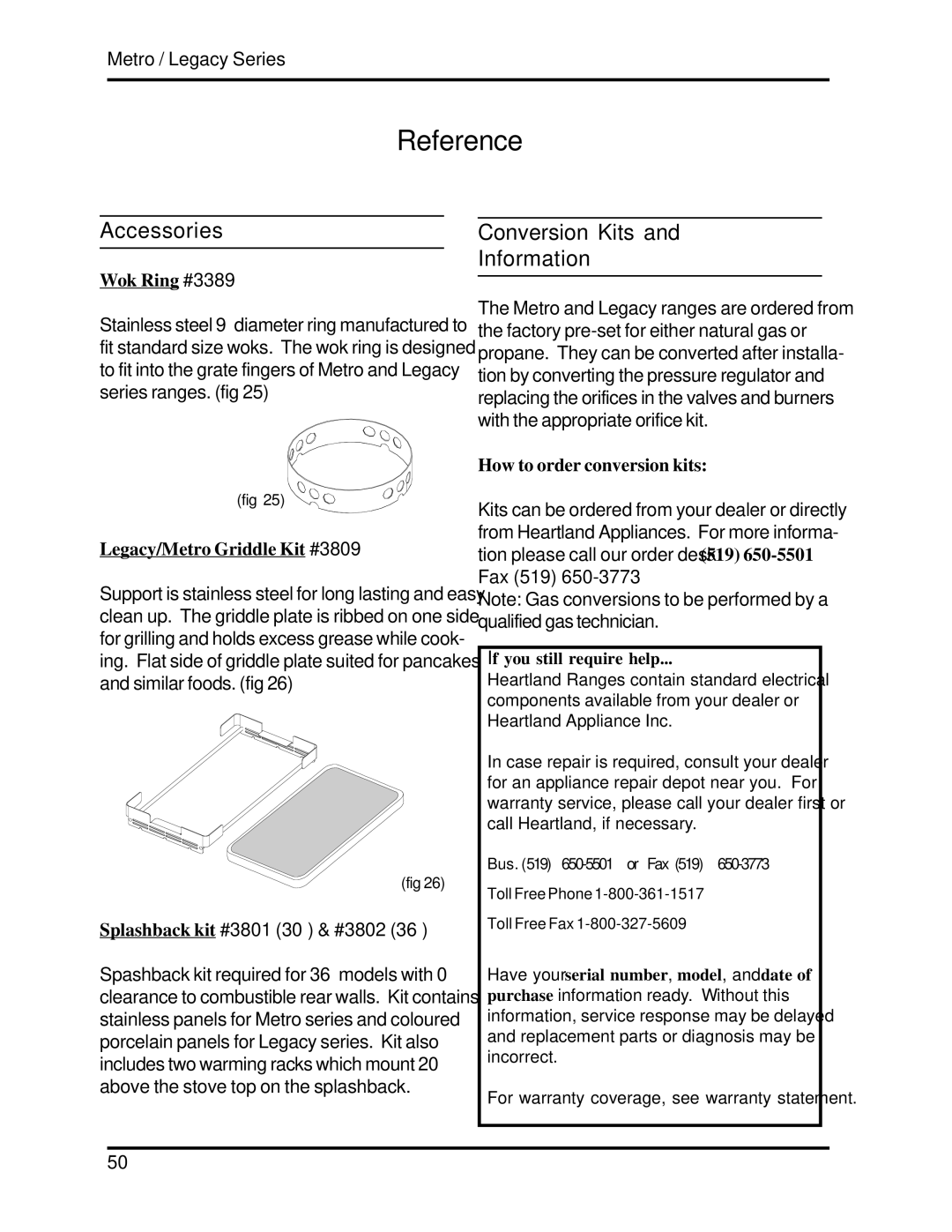 Heartland 3530, 3630 installation and operation guide Reference, Accessories, Conversion Kits Information 