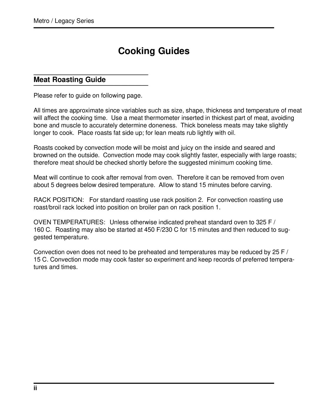 Heartland 3630, 3530 installation and operation guide Cooking Guides, Meat Roasting Guide 