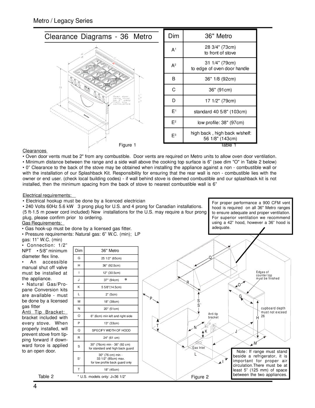 Heartland 3530, 3630 installation and operation guide Clearance Diagrams 36 Metro Dim 