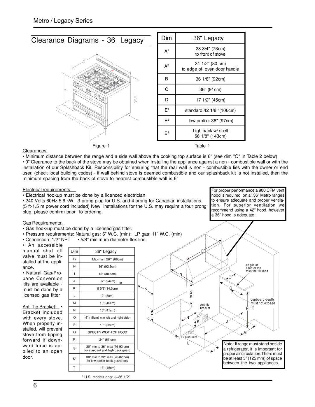 Heartland 3530, 3630 installation and operation guide Clearance Diagrams 36 Legacy, Dim Legacy 