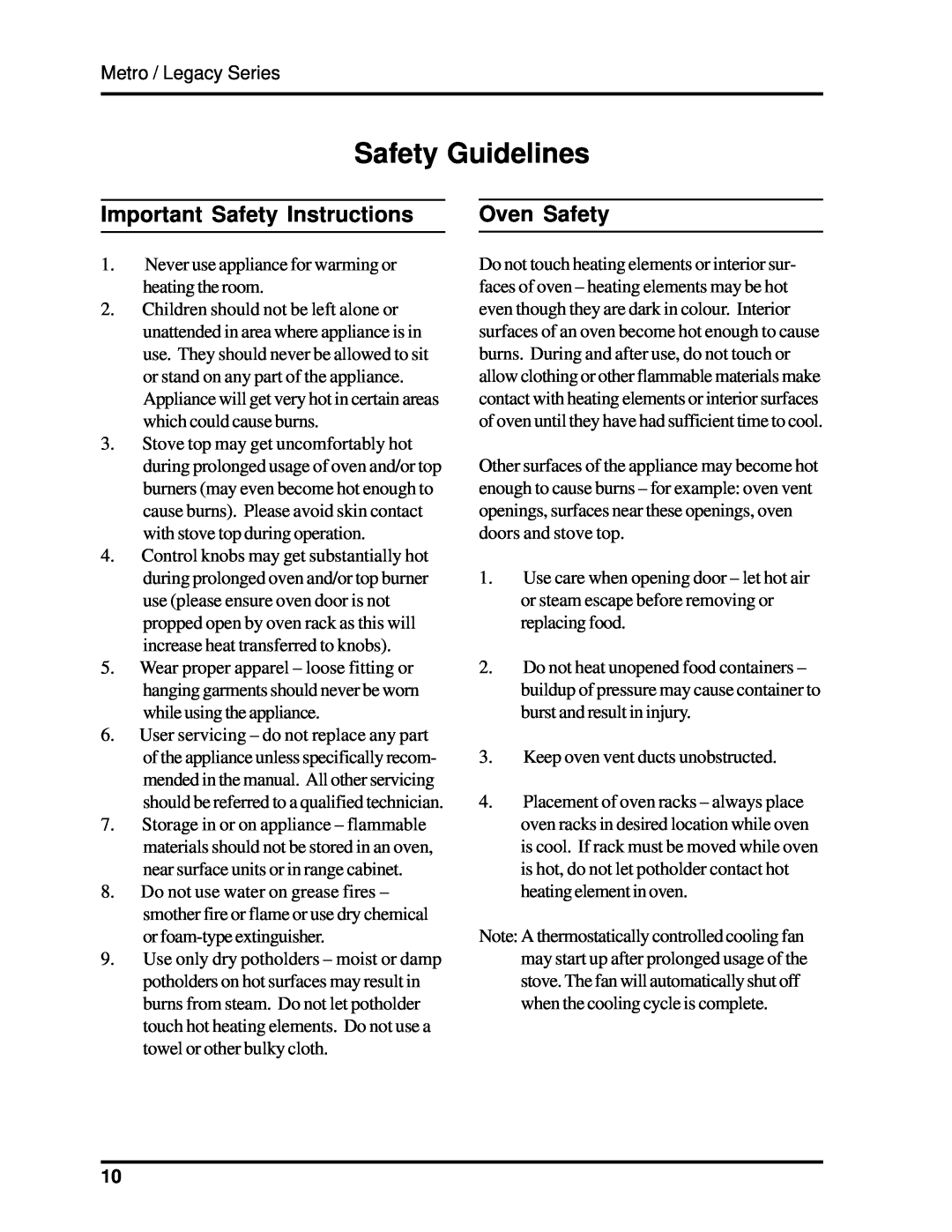 Heartland 3530, 3630 installation and operation guide Safety Guidelines, Important Safety Instructions, Oven Safety 