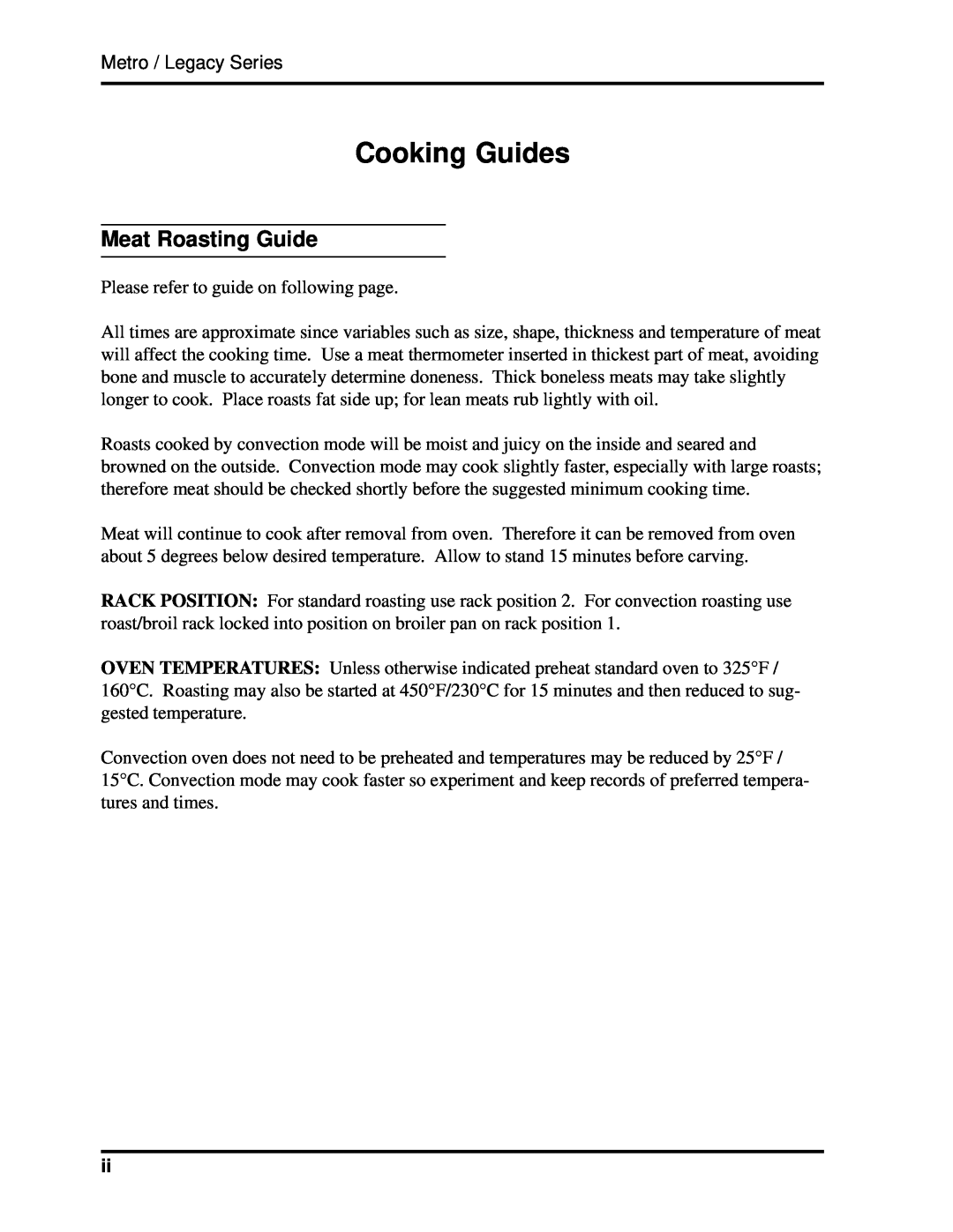 Heartland 3630, 3530 installation and operation guide Cooking Guides, Meat Roasting Guide 