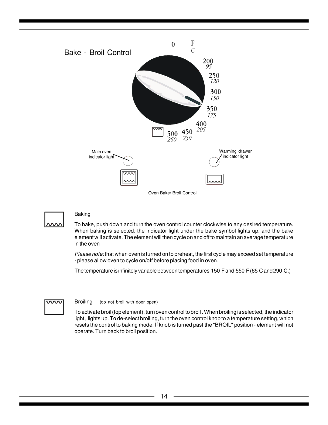 Heartland 5200, 5210, 4200, 4210 installation instructions Bake Broil Control, Baking 