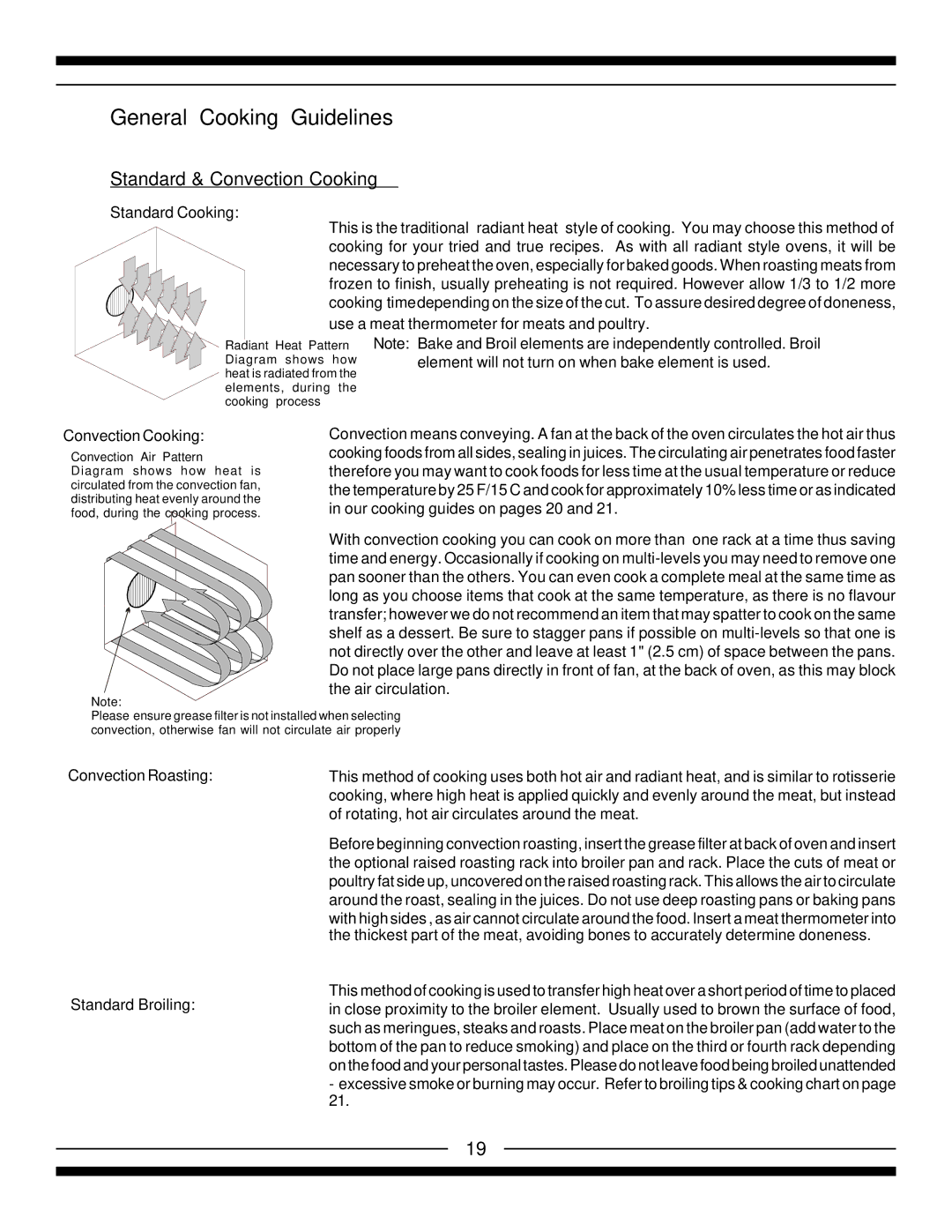 Heartland 4200, 5210, 5200, 4210 General Cooking Guidelines, Standard & Convection Cooking, Standard Cooking 