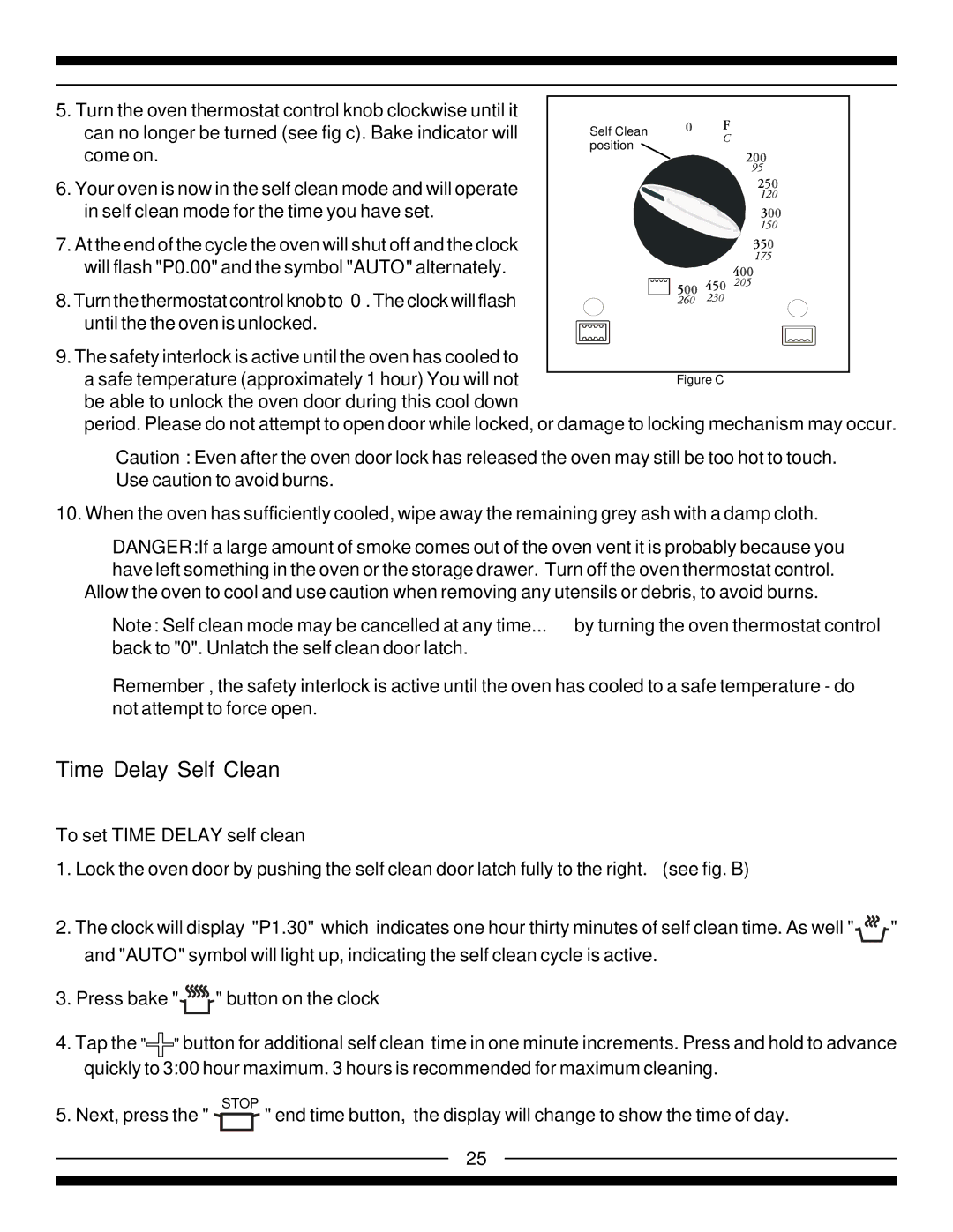 Heartland 5210, 5200, 4200, 4210 installation instructions Time Delay Self Clean, To set Time Delay self clean 