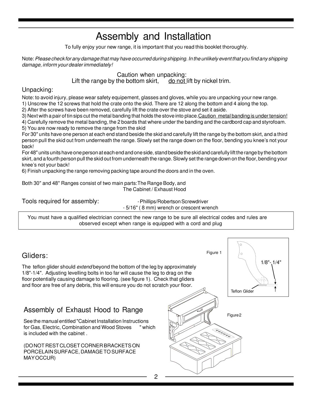 Heartland 5200, 5210, 4200, 4210 Gliders, Assembly of Exhaust Hood to Range, Tools required for assembly 