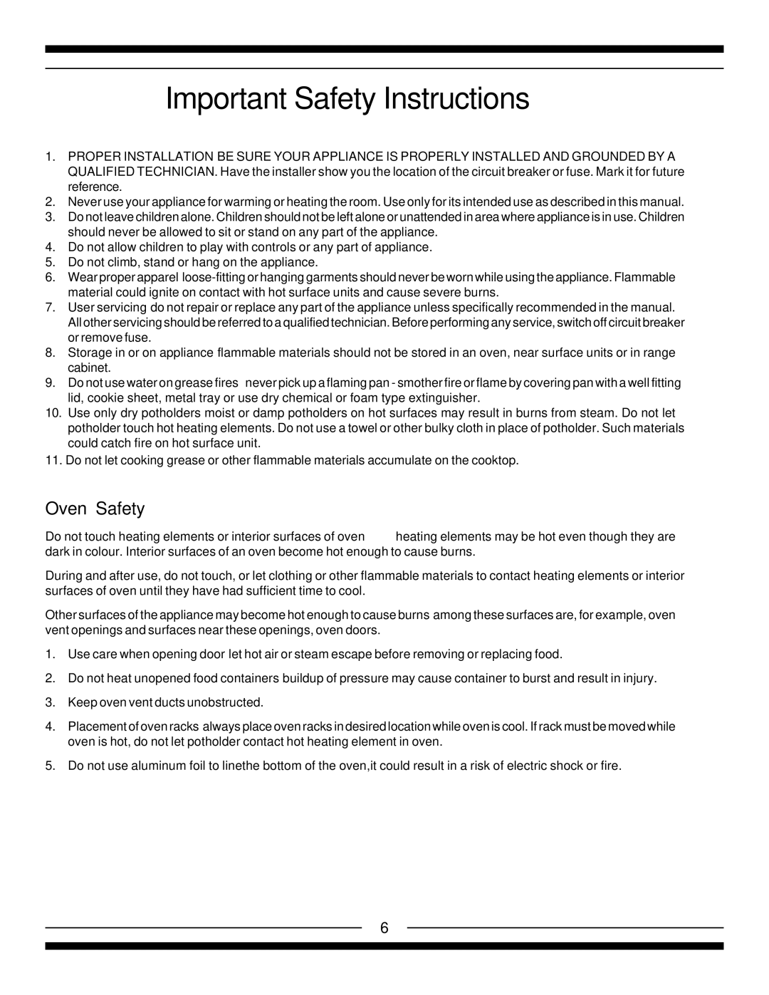 Heartland 5200, 5210, 4200, 4210 installation instructions Important Safety Instructions, Oven Safety 