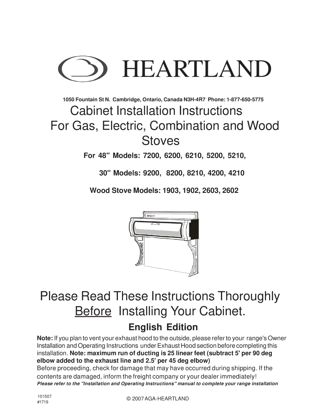 Heartland 1903, 6210, 1902, 2602, 2603, 8200, 620, 8210, 7200, 9200 installation instructions Heartland 