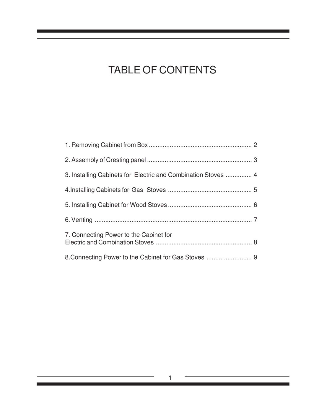 Heartland 1902, 6210, 1903, 2602, 2603, 8200, 620, 8210, 7200, 9200 installation instructions Table of Contents 