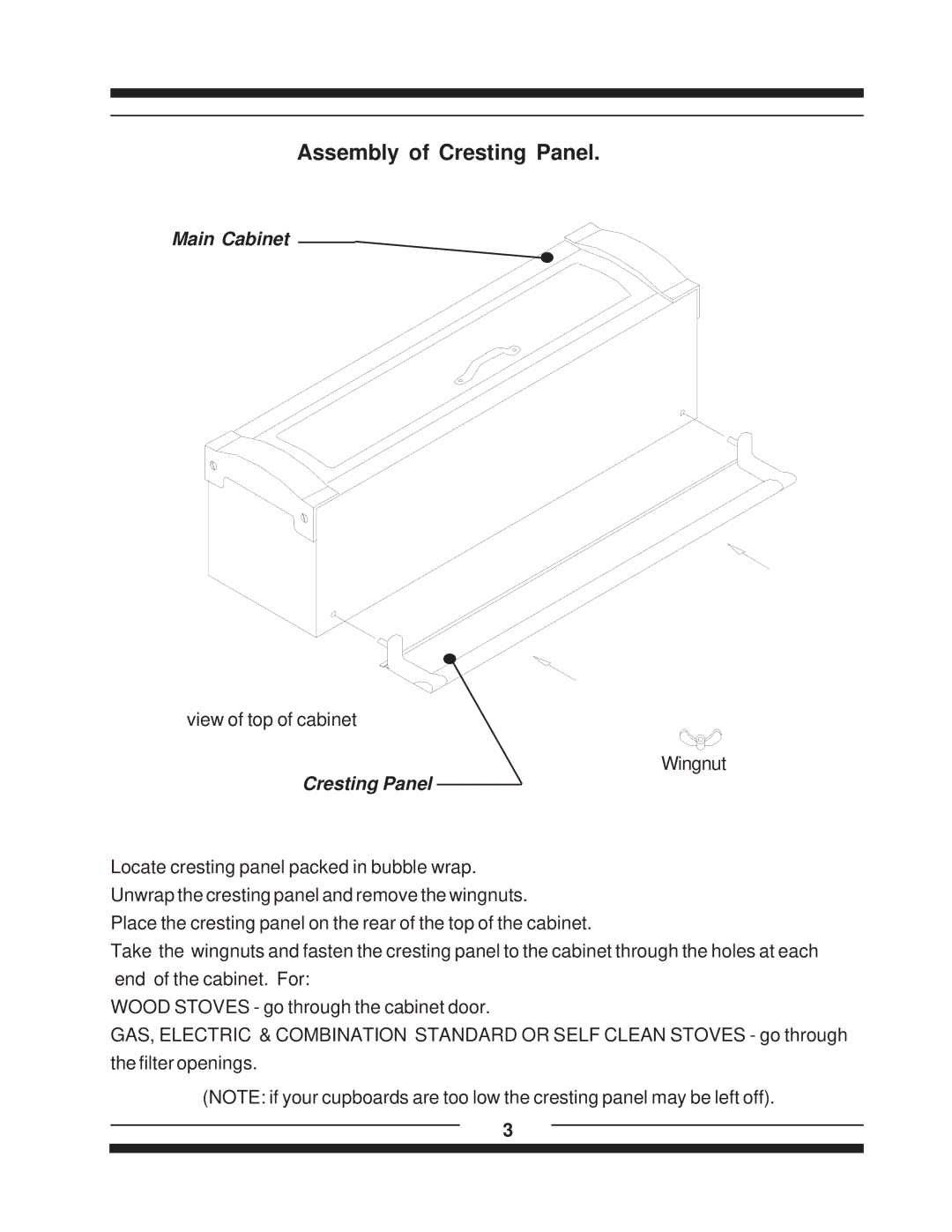 Heartland 2603, 6210, 1903, 1902, 2602, 8200, 620, 8210, 7200, 9200 installation instructions Assembly of Cresting Panel 