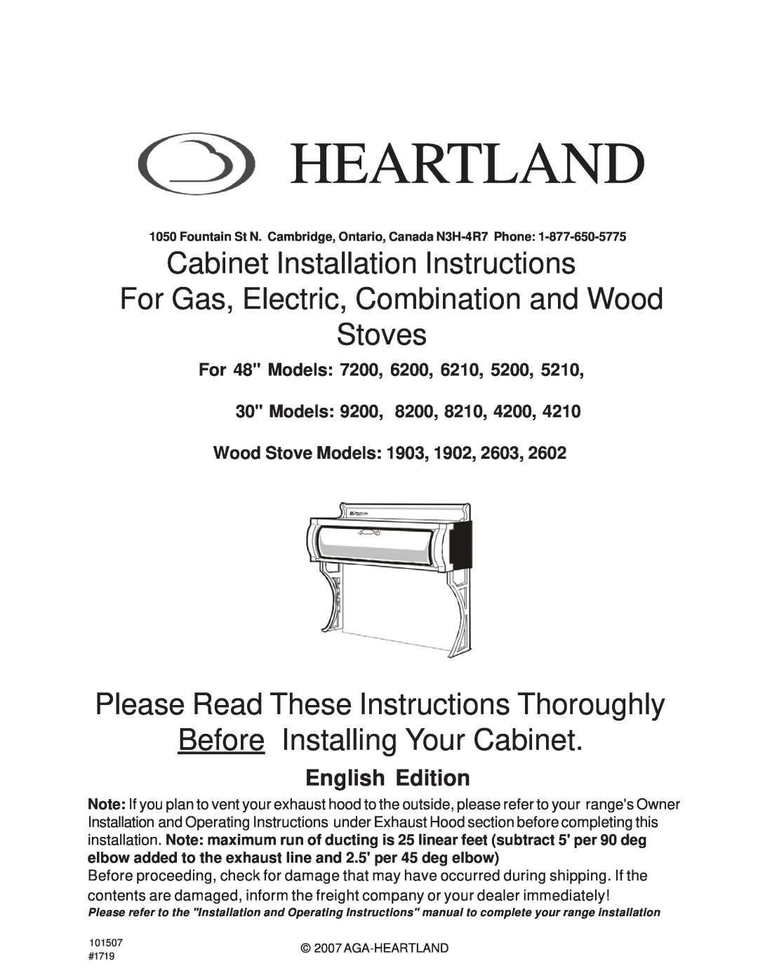 Heartland 1903 installation instructions For 48 Models 7200, 6200, 6210, 5200 30 Models 9200, 8200, 8210, 4200, Heartland 