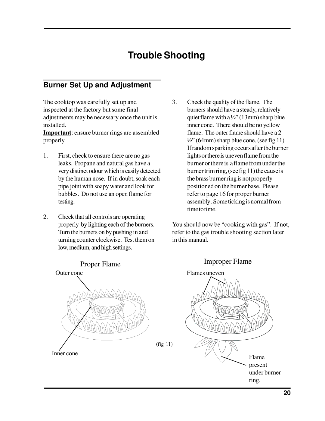 Heartland Bakeware 3800-3820, 3805-3825 manual Trouble Shooting, Burner Set Up and Adjustment 