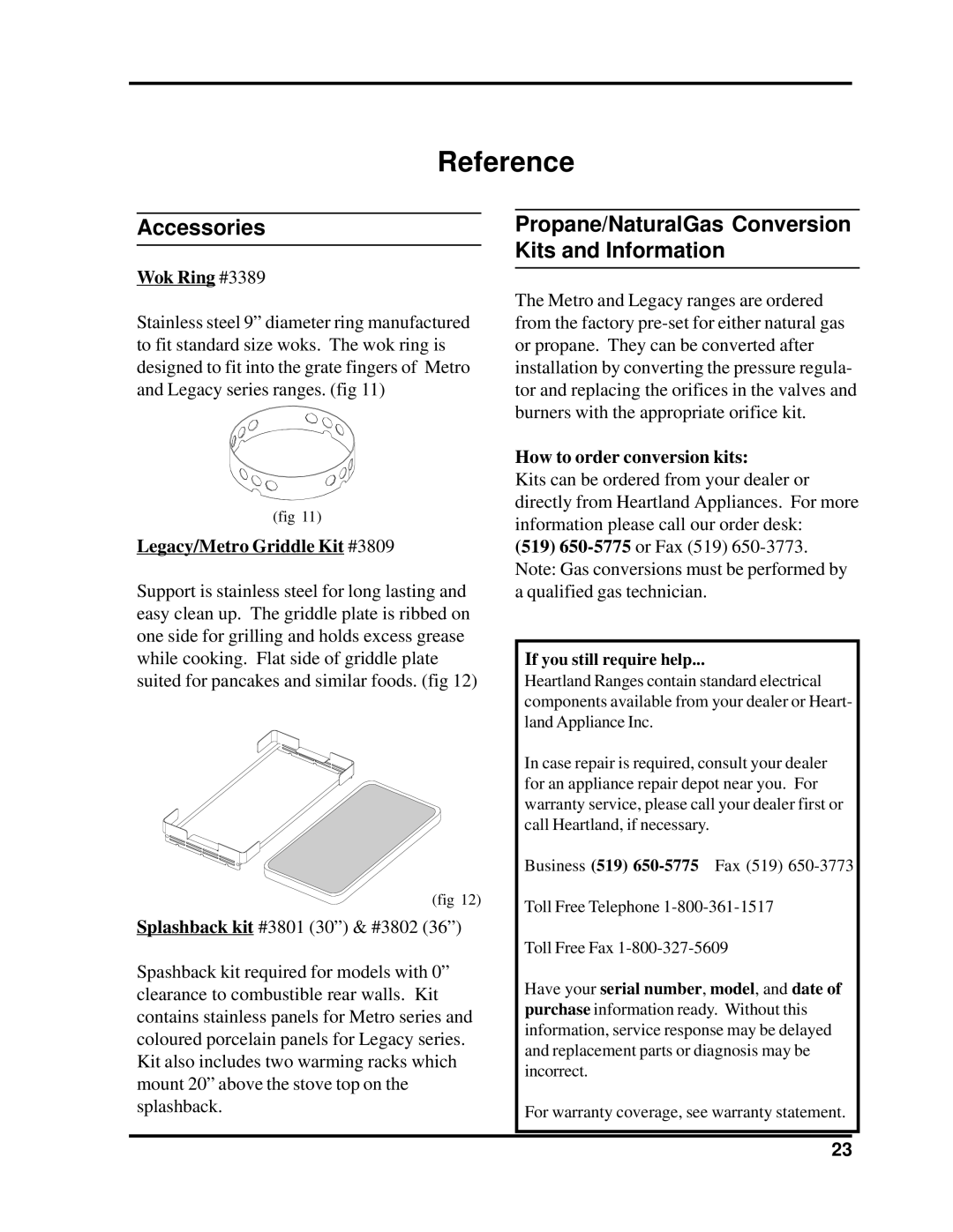 Heartland Bakeware 3805-3825, 3800-3820 manual Reference, Accessories 