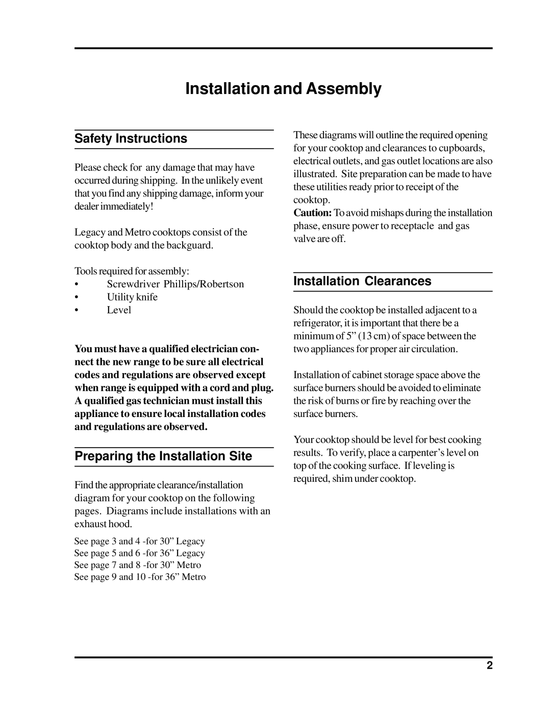 Heartland Bakeware 3800-3820, 3805-3825 Installation and Assembly, Safety Instructions, Preparing the Installation Site 