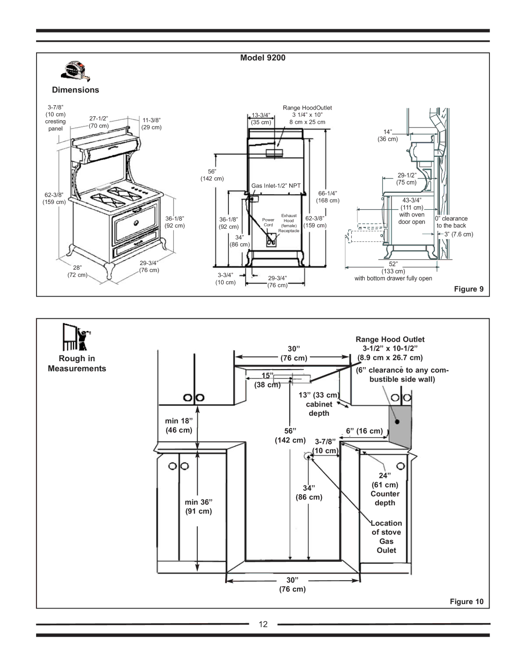 Heartland Bakeware 9200/7200 manual Model Dimensions, Rough Measurements 