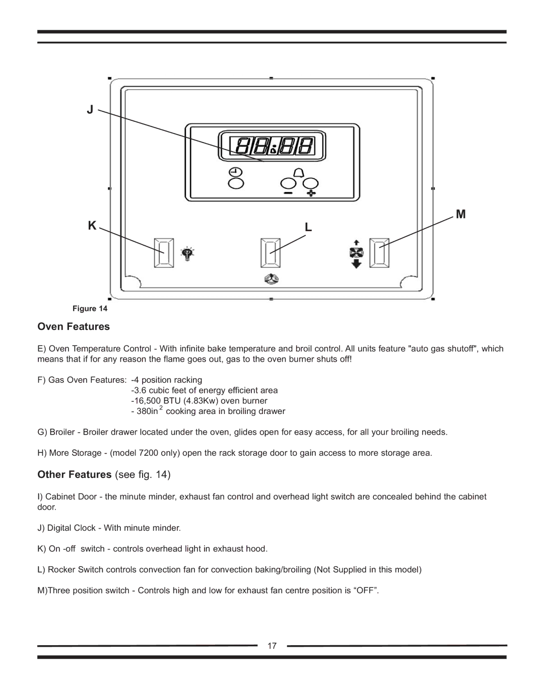 Heartland Bakeware 9200/7200 manual Oven Features, Other Features see fig 