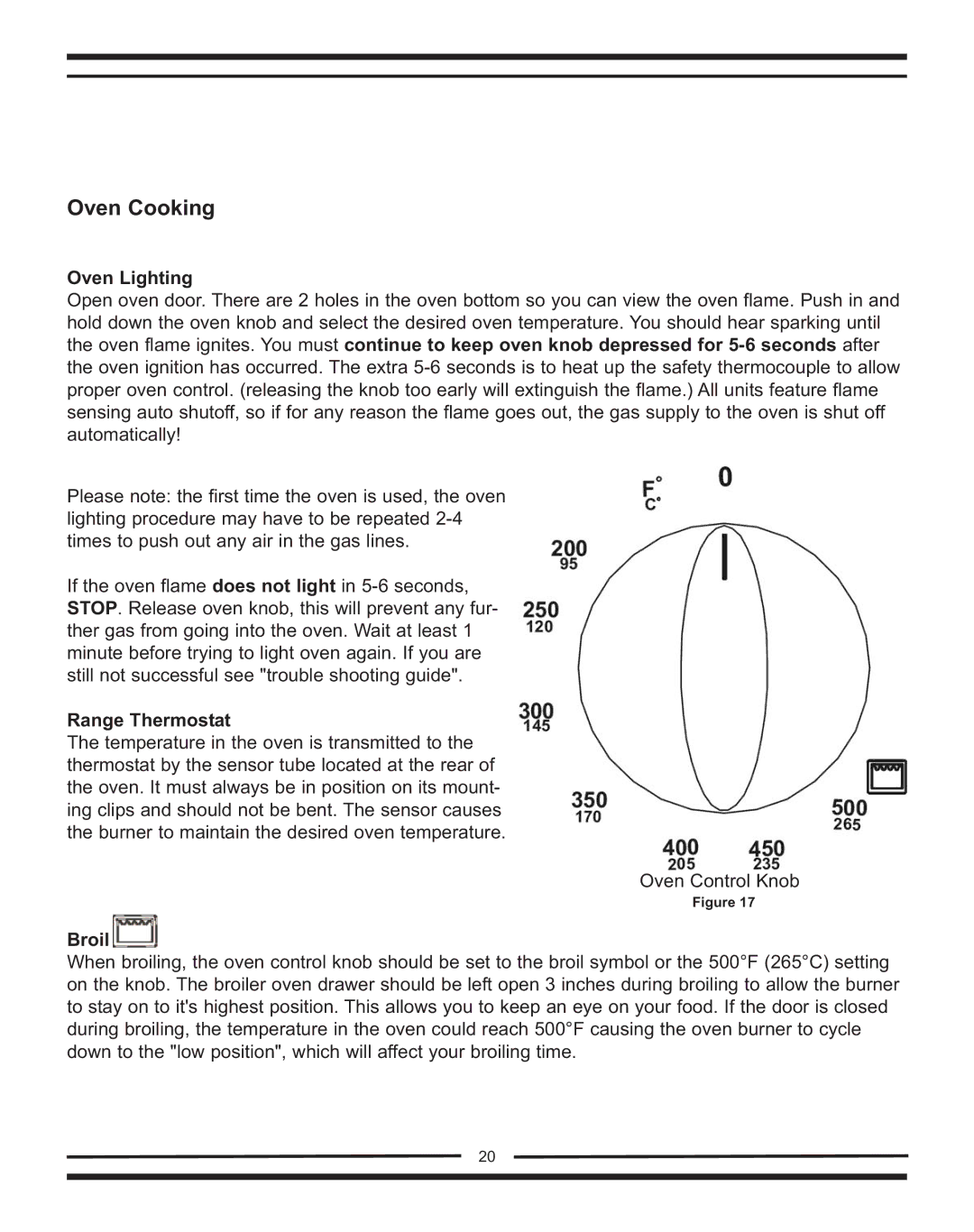 Heartland Bakeware 9200/7200 manual Oven Cooking, Oven Lighting, Range Thermostat, Broil 