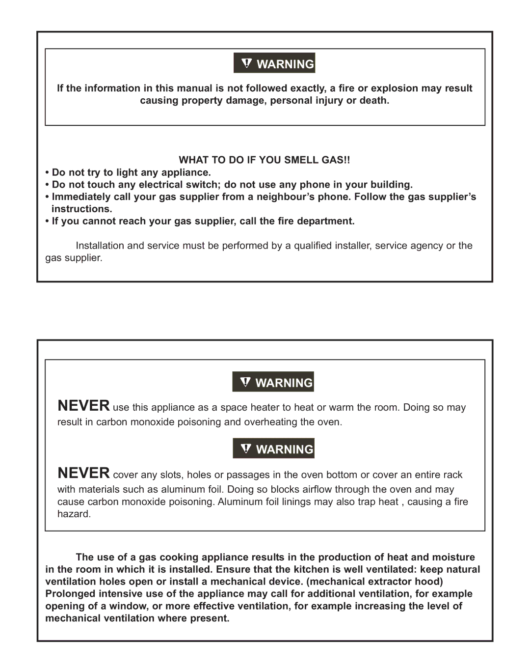 Heartland Bakeware 9200/7200 manual What to do if YOU Smell GAS 