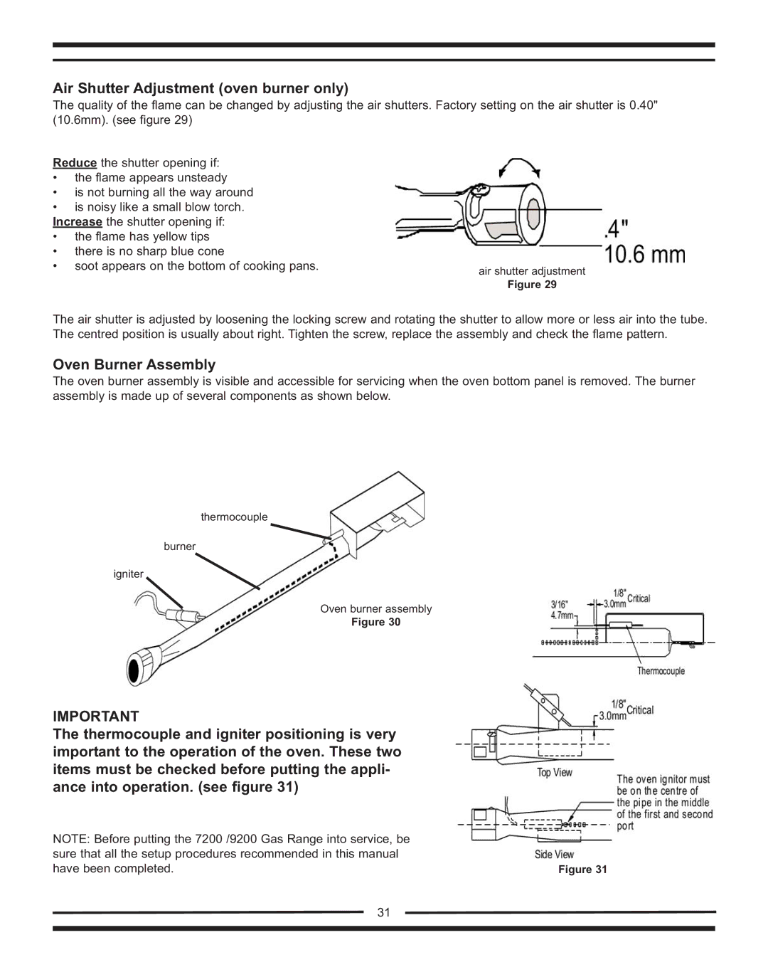 Heartland Bakeware 9200/7200 manual Air Shutter Adjustment oven burner only, Oven Burner Assembly 