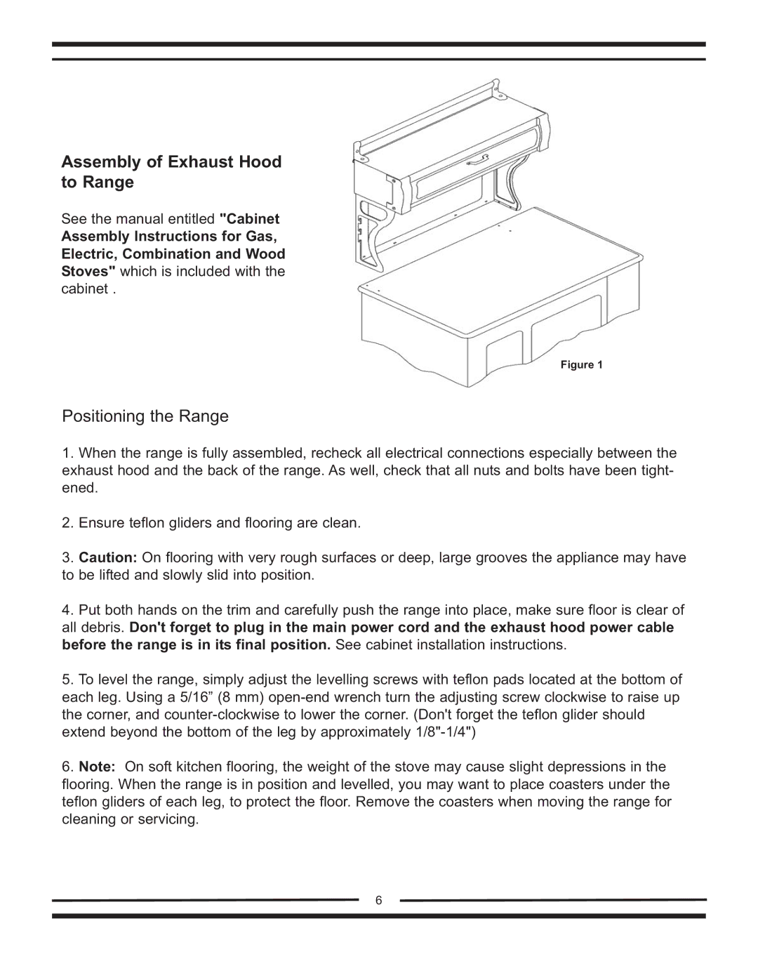 Heartland Bakeware 9200/7200 manual Assembly of Exhaust Hood to Range, Positioning the Range 