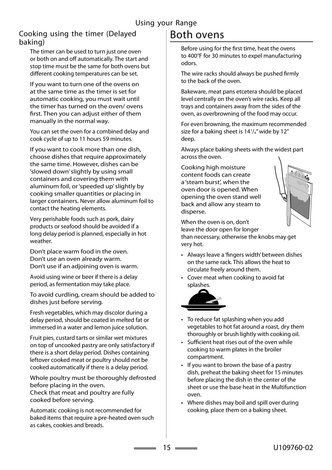 Heartland Bakeware U109760-02 installation instructions Both ovens, Using your Range Cooking using the timer Delayed baking 