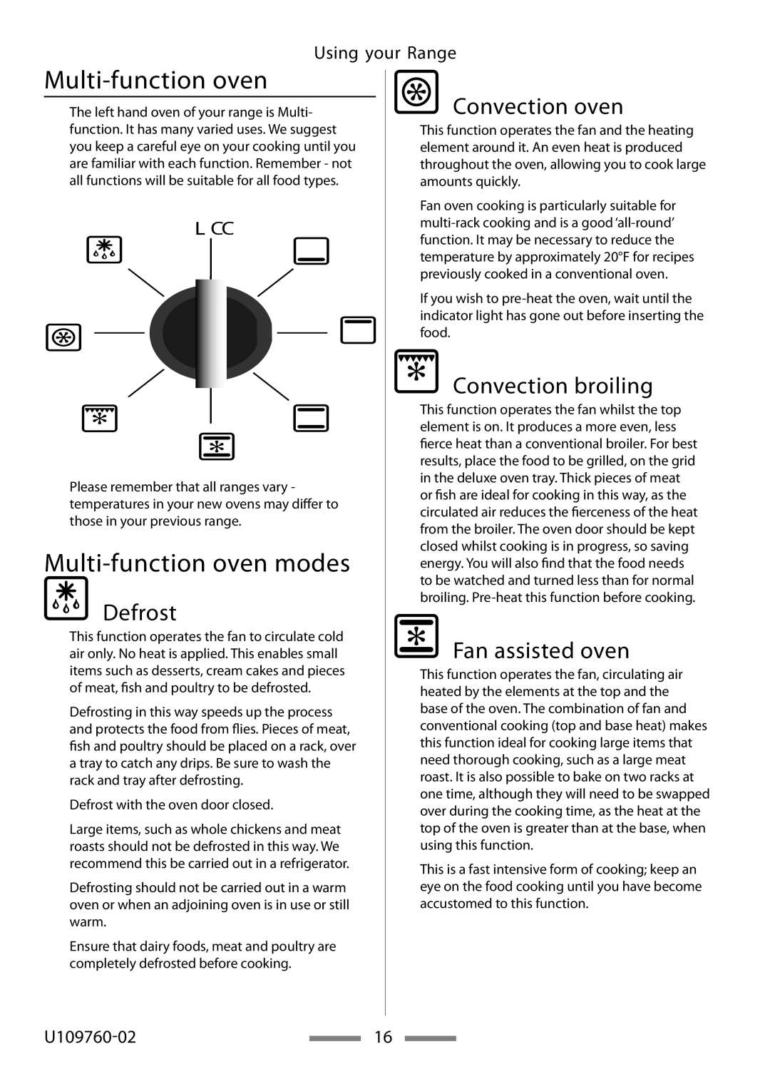 Heartland Bakeware U109760-02 installation instructions Multi-function oven modes 