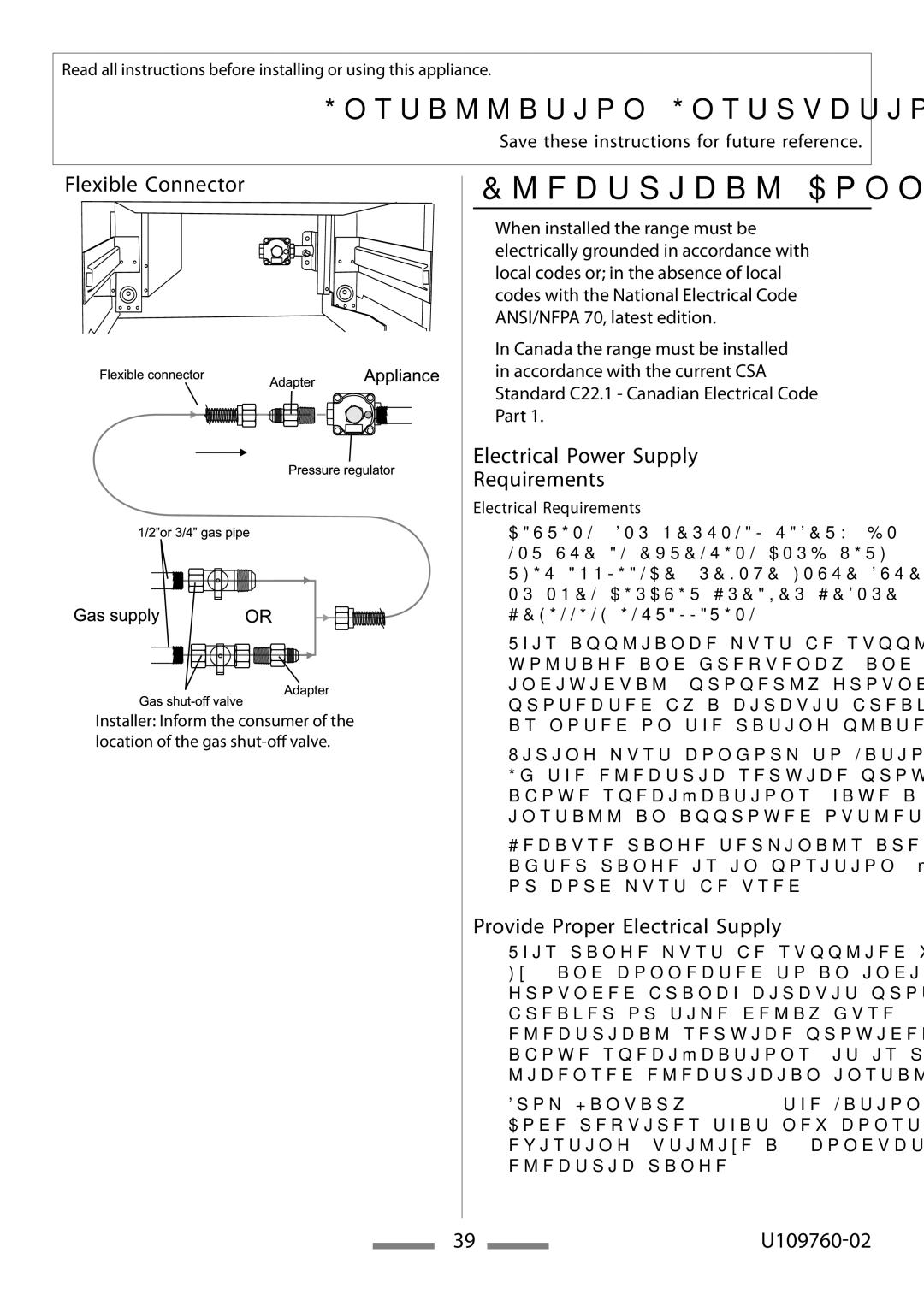 Heartland Bakeware U109760-02 Electrical Connection, Flexible Connector, Electrical Power Supply Requirements 