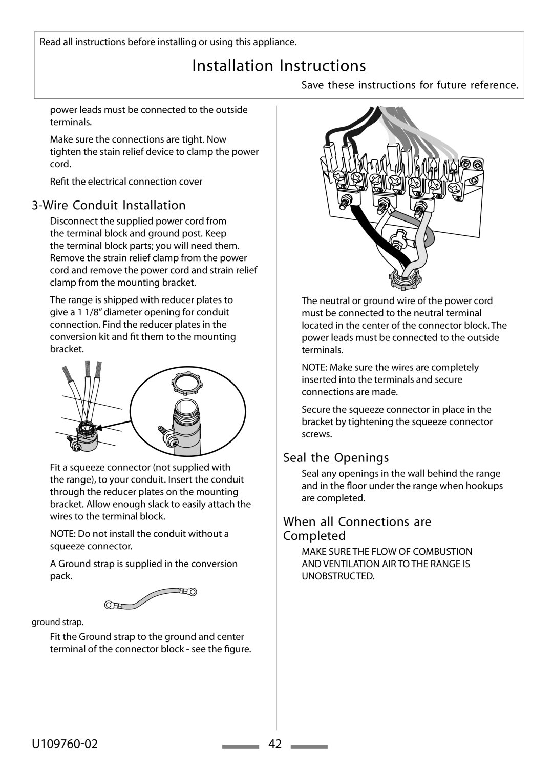 Heartland Bakeware U109760-02 installation instructions Seal the Openings, When all Connections are Completed 