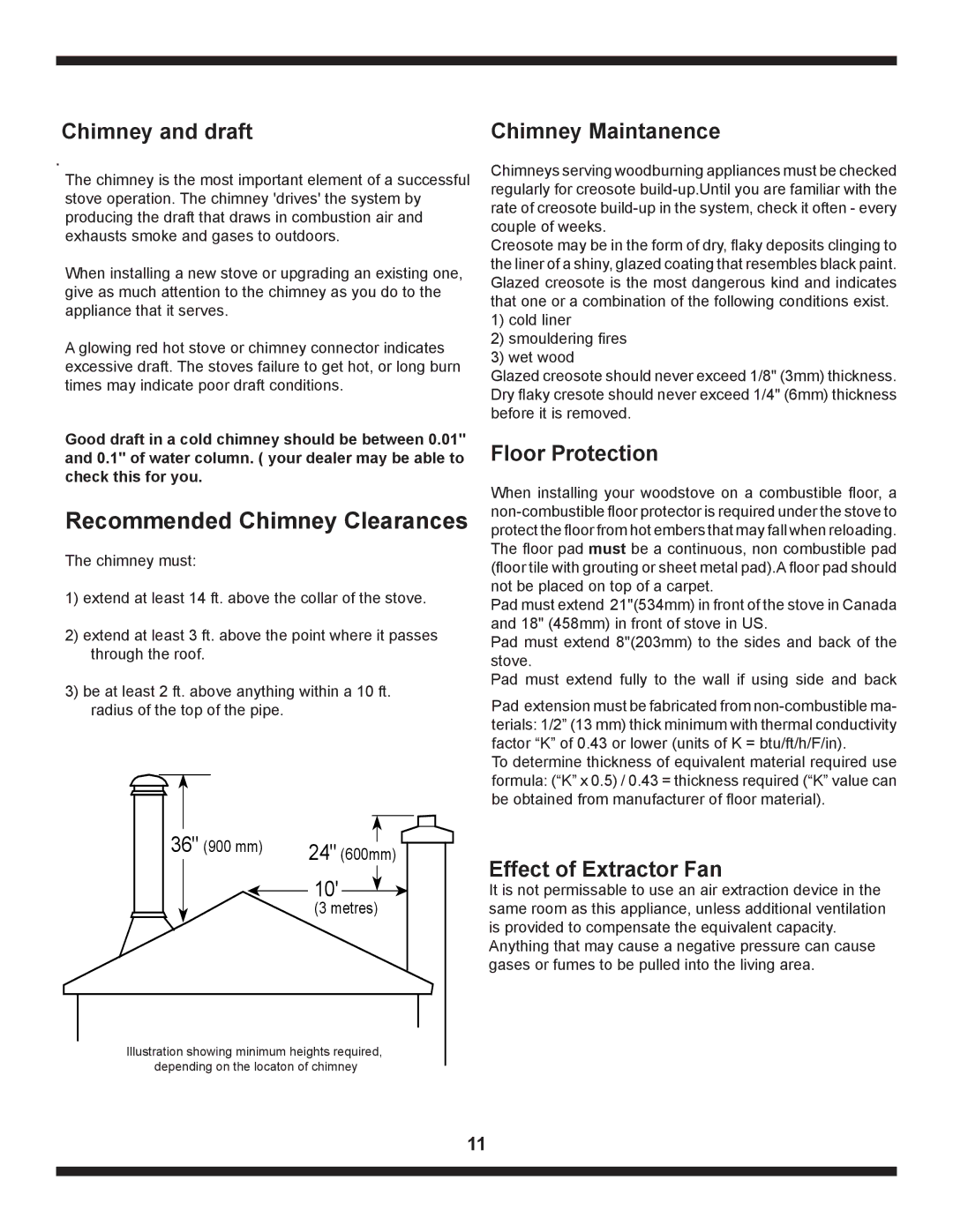 Heartland The Artisan Chimney and draft, Chimney Maintanence, Floor Protection, Effect of Extractor Fan 