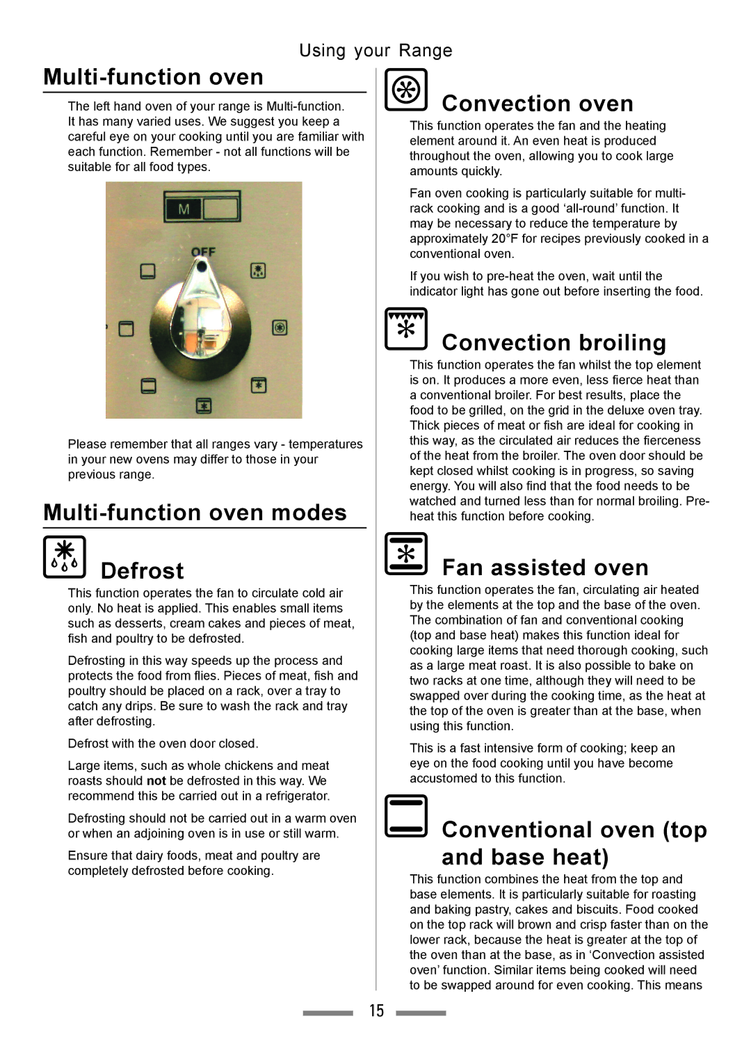 Heartland Toledo XT Multi-function oven modes Defrost, Convection oven, Convection broiling, Fan assisted oven 