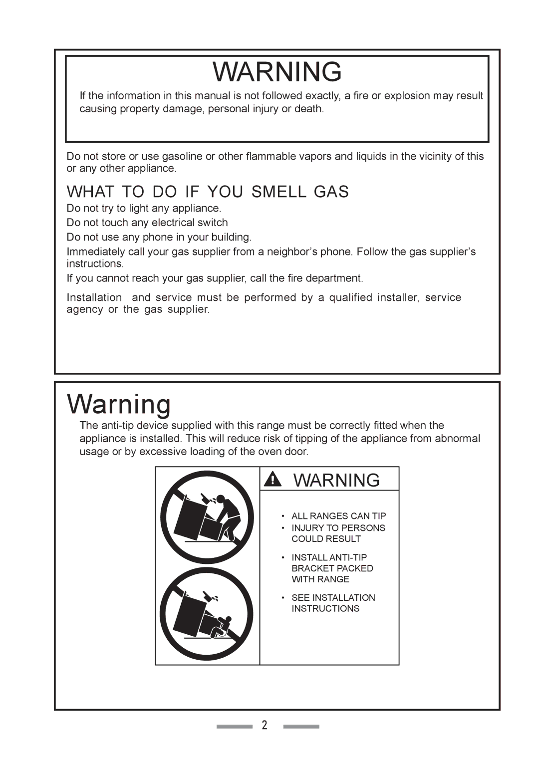 Heartland Toledo XT installation instructions What to do if YOU Smell GAS 