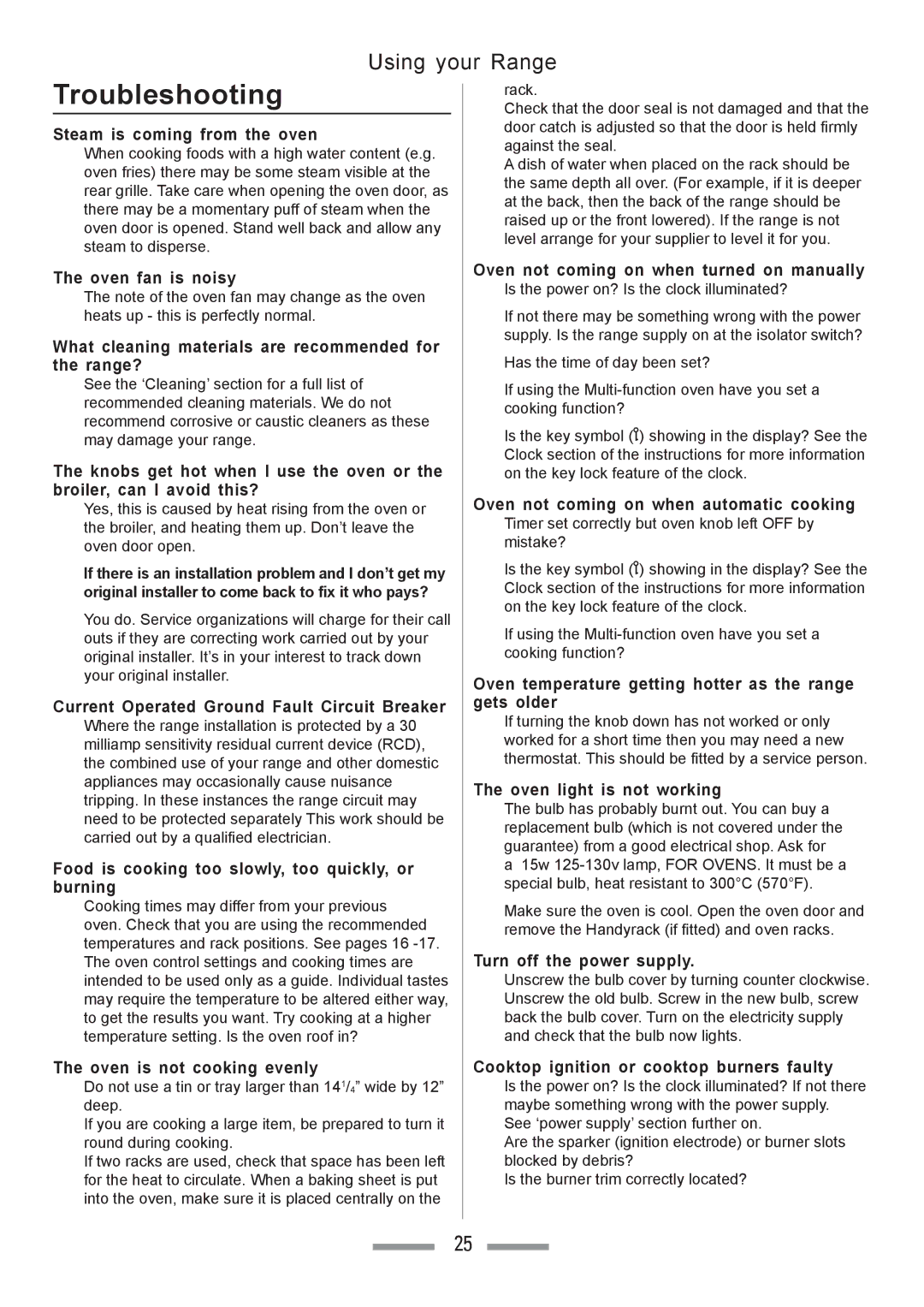 Heartland Toledo XT installation instructions Troubleshooting, Steam is coming from the oven 