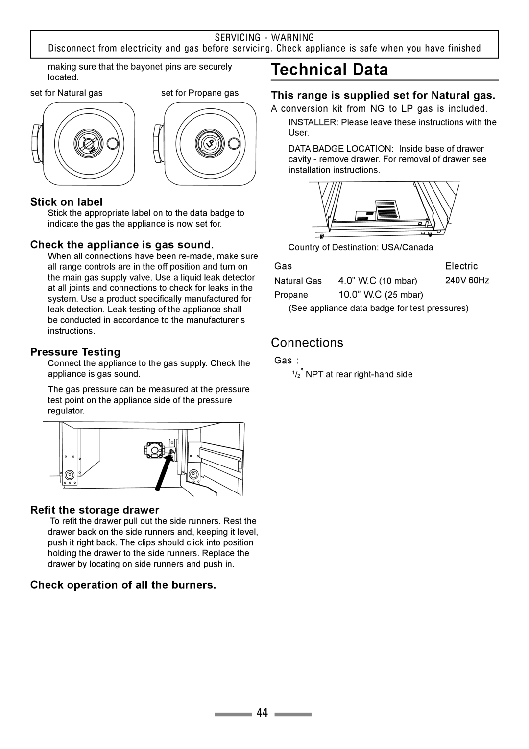 Heartland Toledo XT installation instructions Technical Data, Connections 