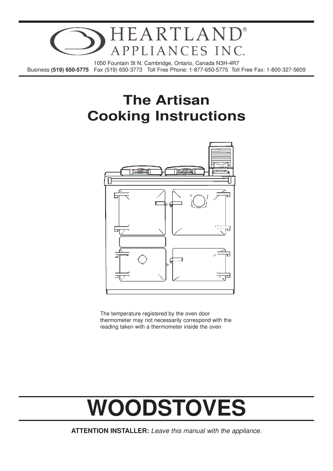 Heartland Wood Stove warranty Artisan Cooking Instructions 