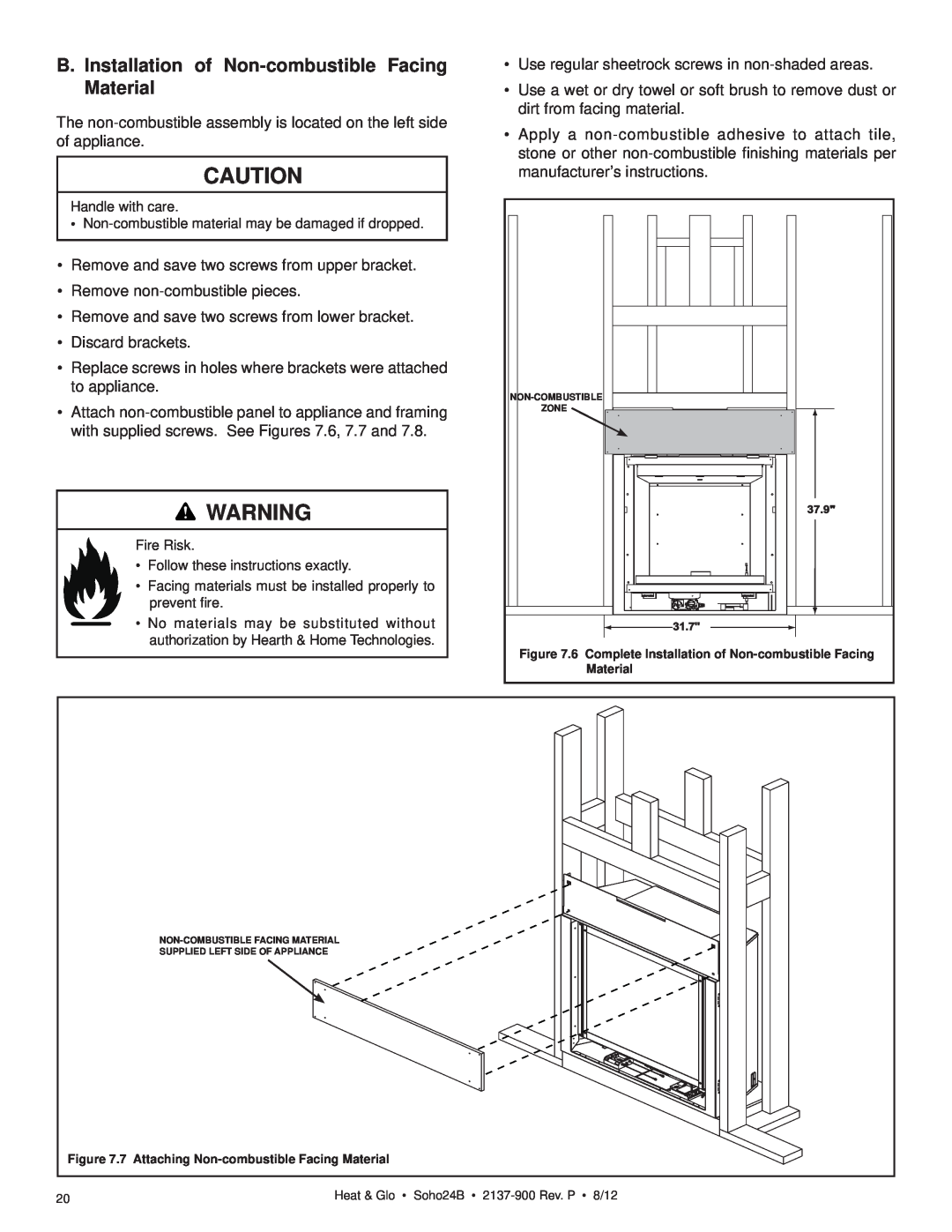 Heat & Glo LifeStyle 2137-900 owner manual B. Installation of Non-combustibleFacing Material 
