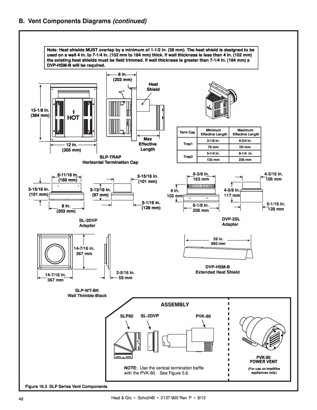 Heat & Glo LifeStyle 2137-900 B. Vent Components Diagrams continued, SL-2DVP Adapter, 4-5/8in 117 mm DVP-2SLAdapter 