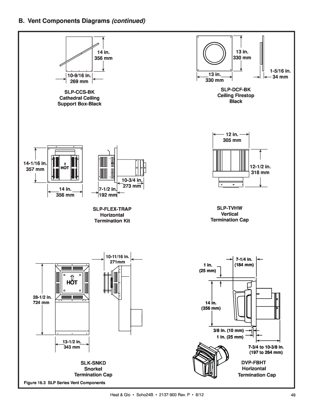 Heat & Glo LifeStyle 2137-900 owner manual B. Vent Components Diagrams continued, 14 in 