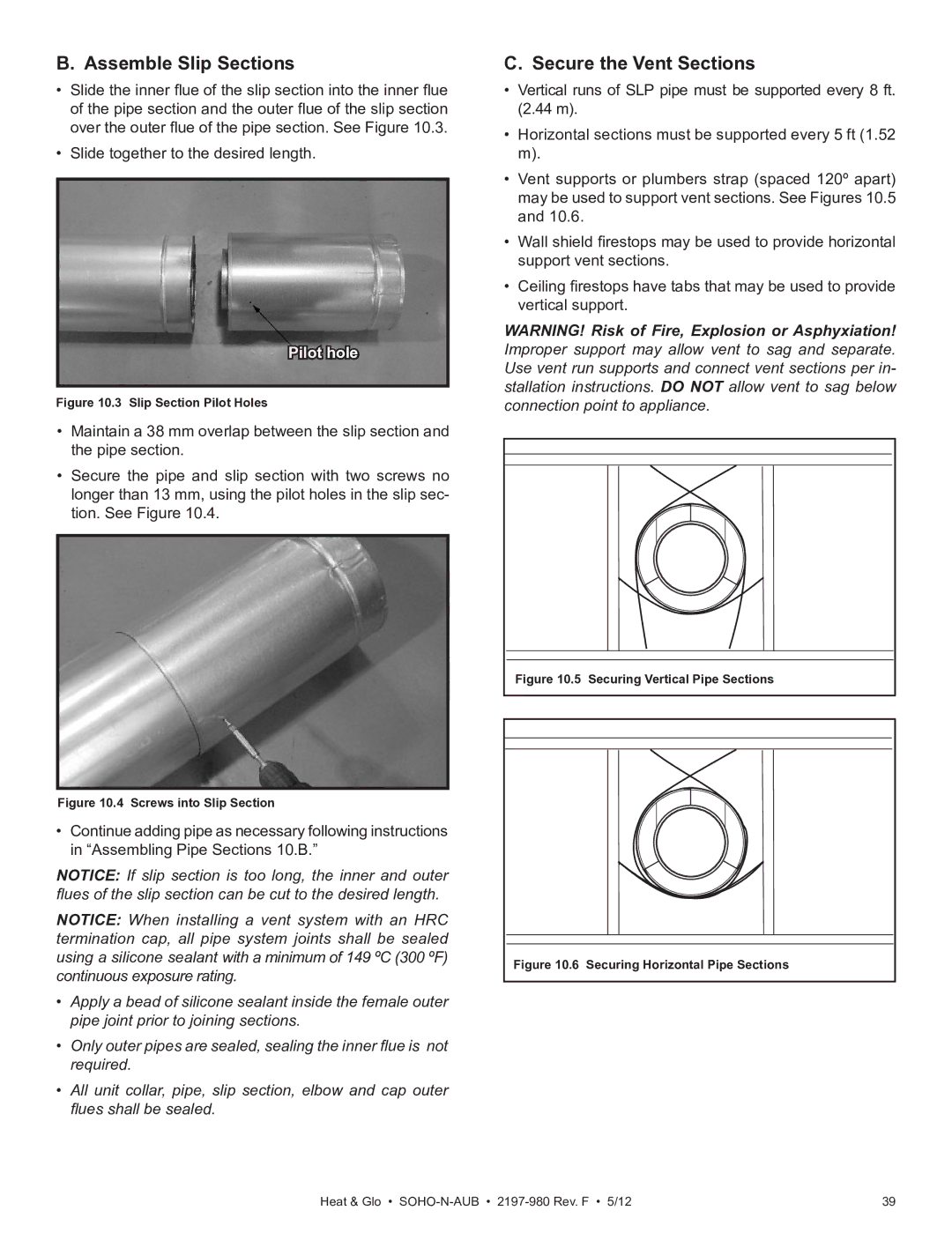 Heat & Glo LifeStyle 2197-980 owner manual Assemble Slip Sections, Secure the Vent Sections 