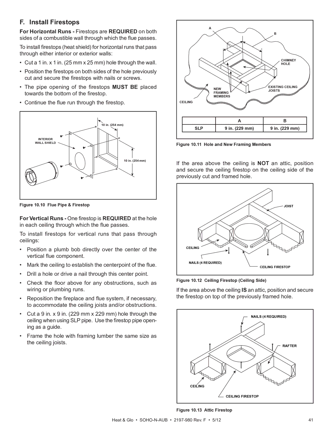 Heat & Glo LifeStyle 2197-980 owner manual Install Firestops, Flue Pipe & Firestop 