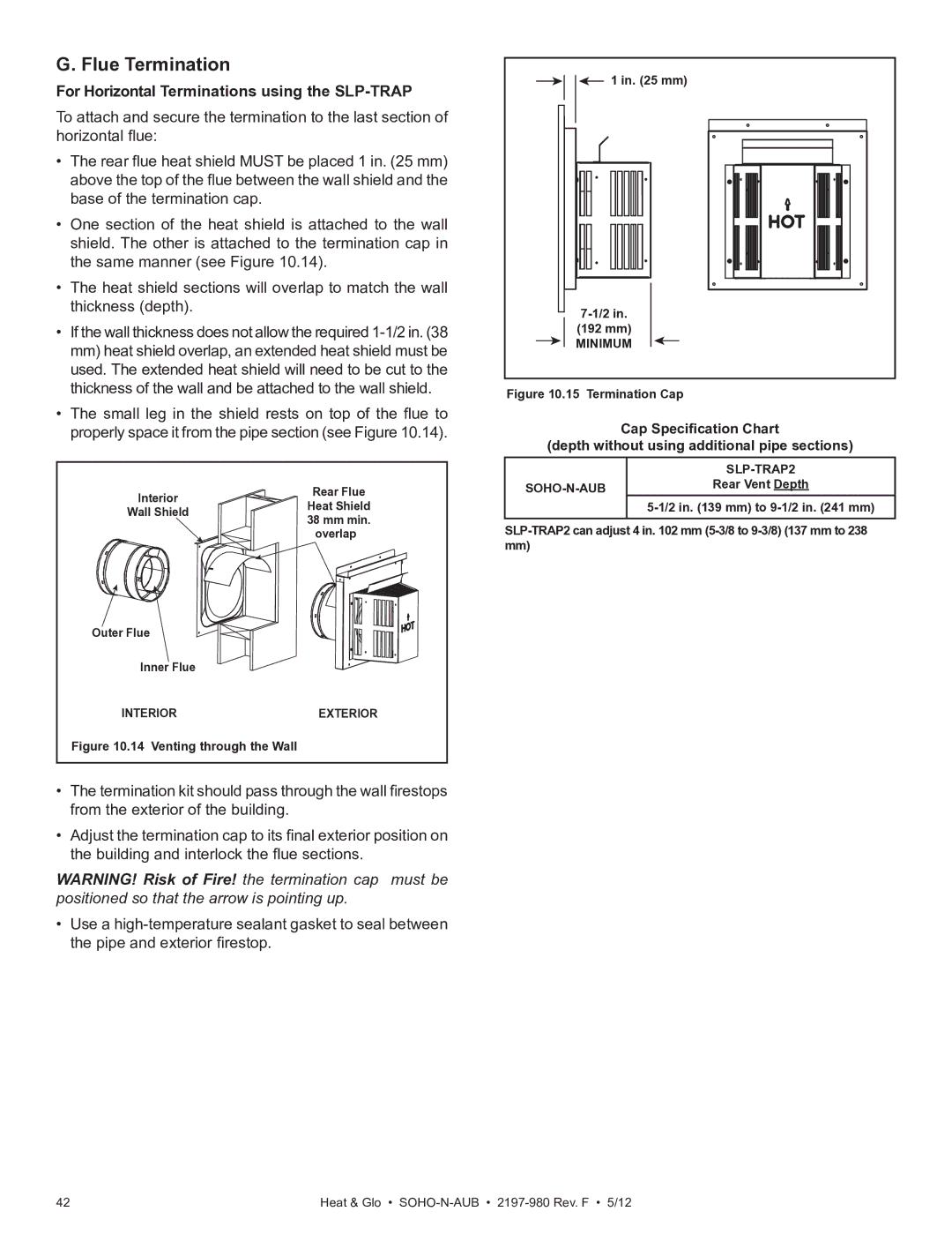 Heat & Glo LifeStyle 2197-980 owner manual Flue Termination, For Horizontal Terminations using the SLP-TRAP 