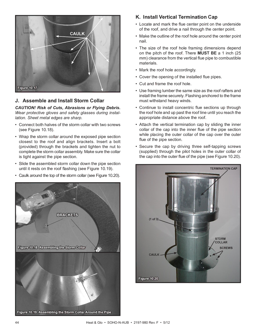 Heat & Glo LifeStyle 2197-980 owner manual Assemble and Install Storm Collar, Install Vertical Termination Cap 