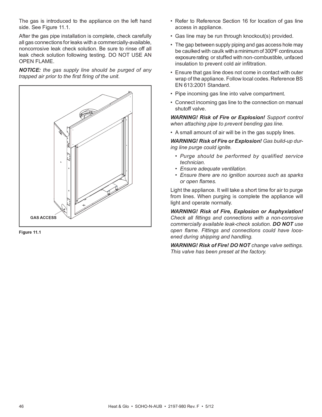 Heat & Glo LifeStyle 2197-980 owner manual GAS Access 