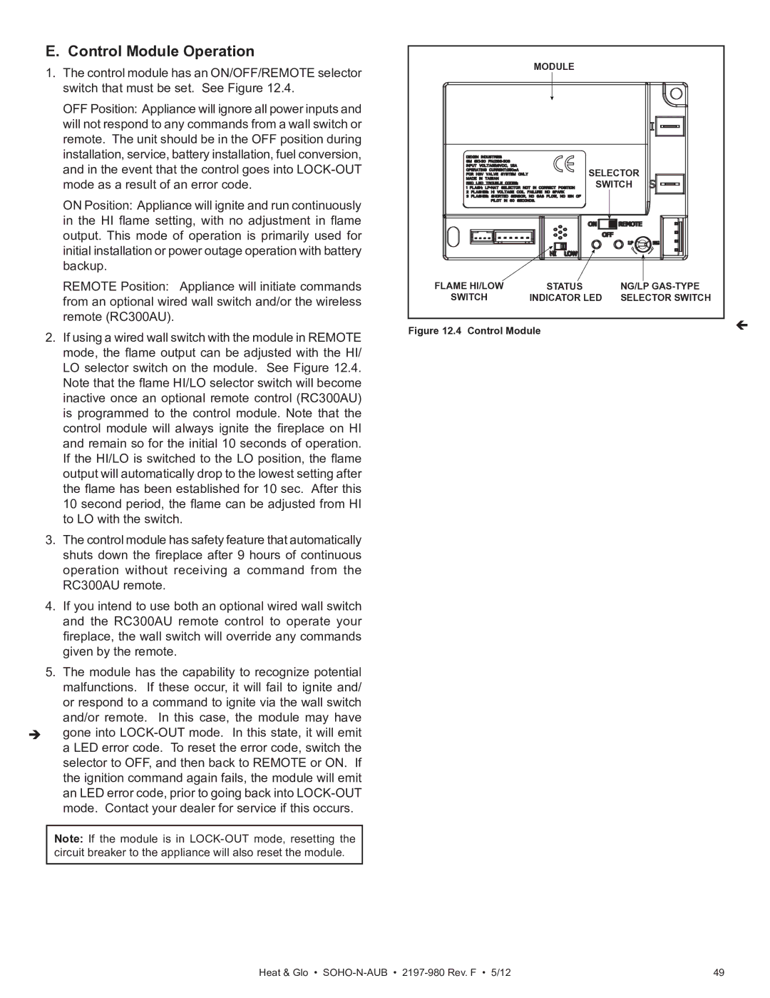 Heat & Glo LifeStyle 2197-980 owner manual Control Module Operation 