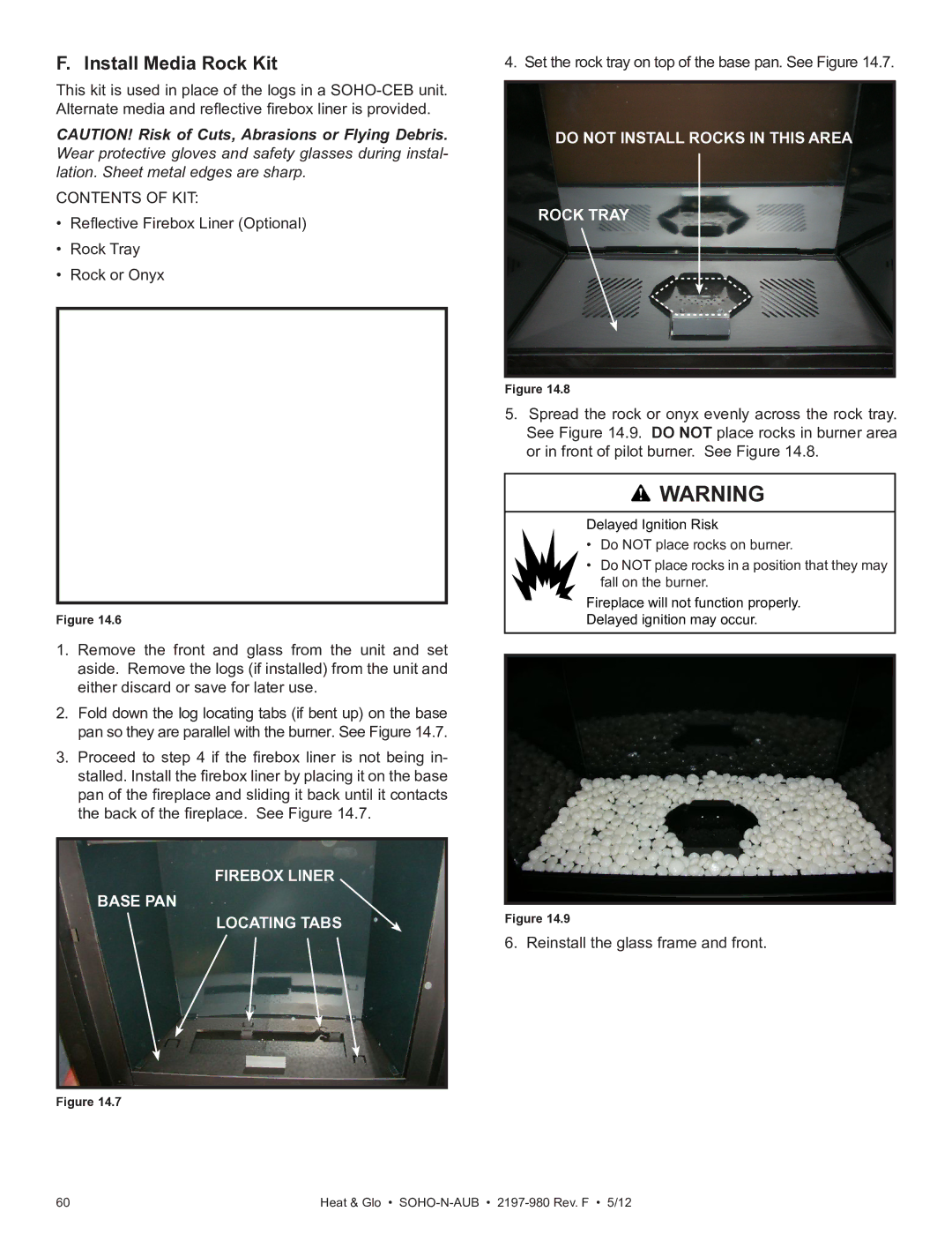 Heat & Glo LifeStyle 2197-980 owner manual Install Media Rock Kit, Optional Reflective Liner Rock Tray 