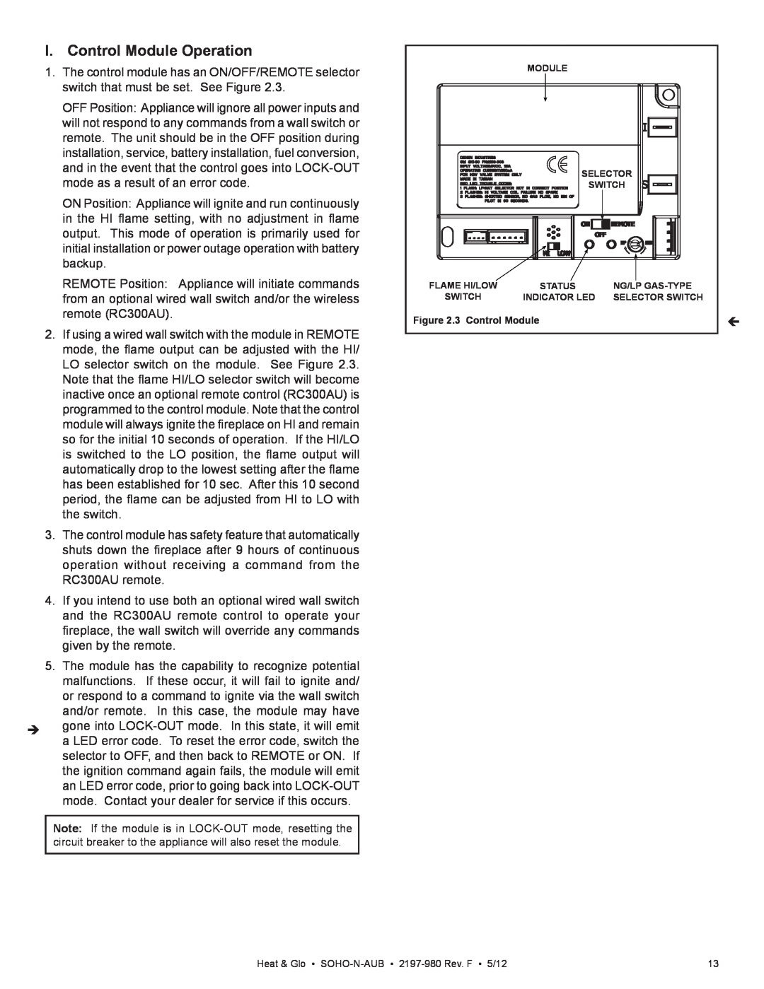 Heat & Glo LifeStyle 2197-980 owner manual I. Control Module Operation 