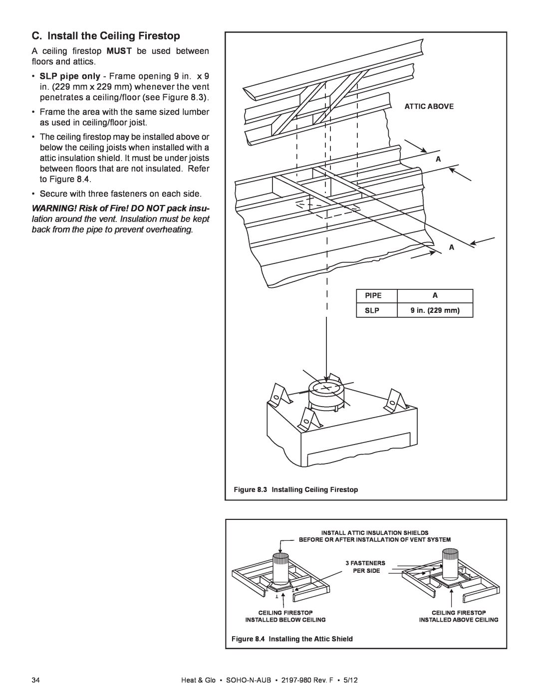 Heat & Glo LifeStyle 2197-980 owner manual C. Install the Ceiling Firestop 