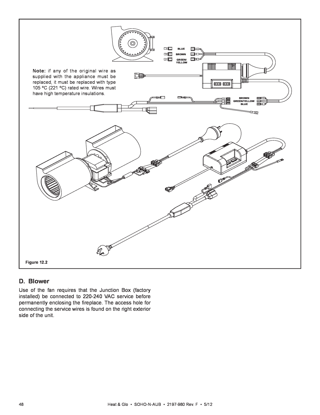 Heat & Glo LifeStyle owner manual D. Blower, Heat & Glo • SOHO-N-AUB• 2197-980Rev. F • 5/12 