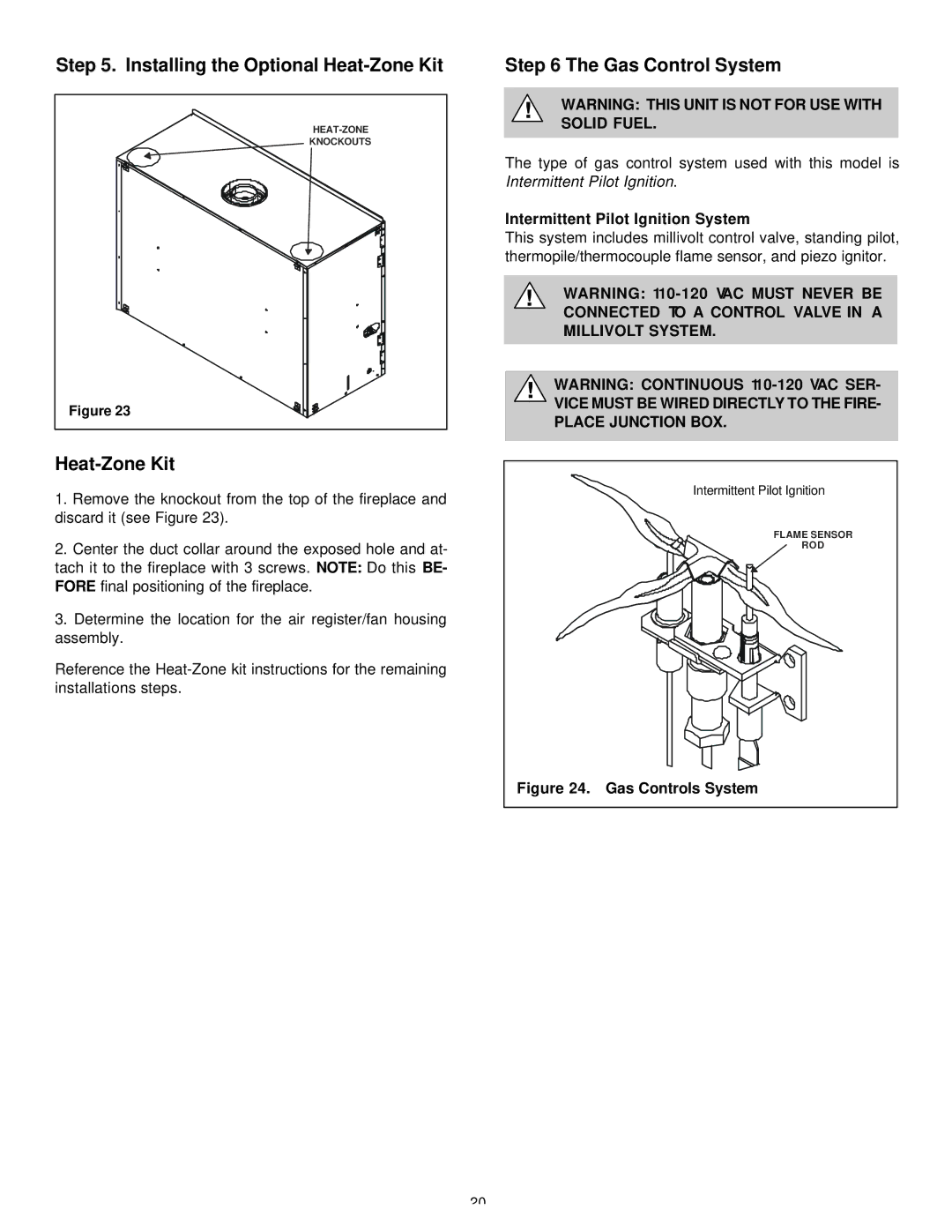 Heat & Glo LifeStyle 36DV Installing the Optional Heat-Zone Kit, Gas Control System, Intermittent Pilot Ignition System 